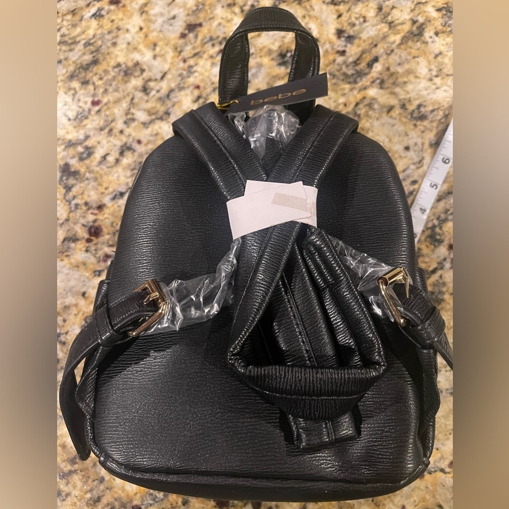 NWT BEBE small black gold chain mini backpack - Picture 5 of 7